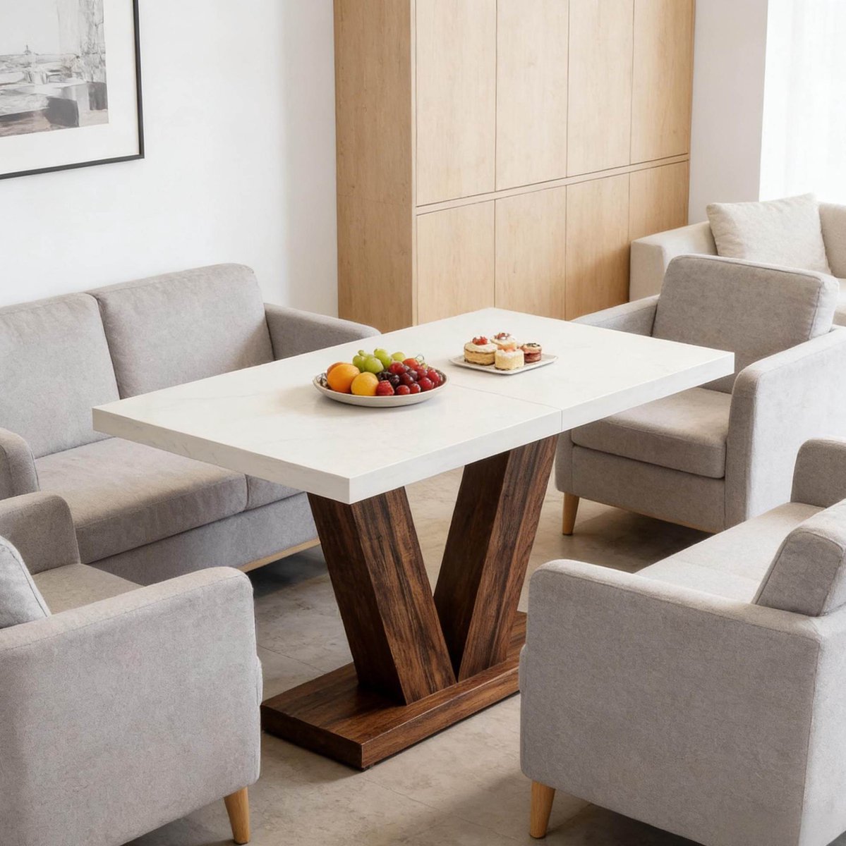 HAUSS SPOLE Eettafel - Rechthoekige Vaste Tafel Voor 4 Tot 6 Personen - Voor Keuken En Eethoek - Hout - 120x80x75 Cm - Wit Bruin