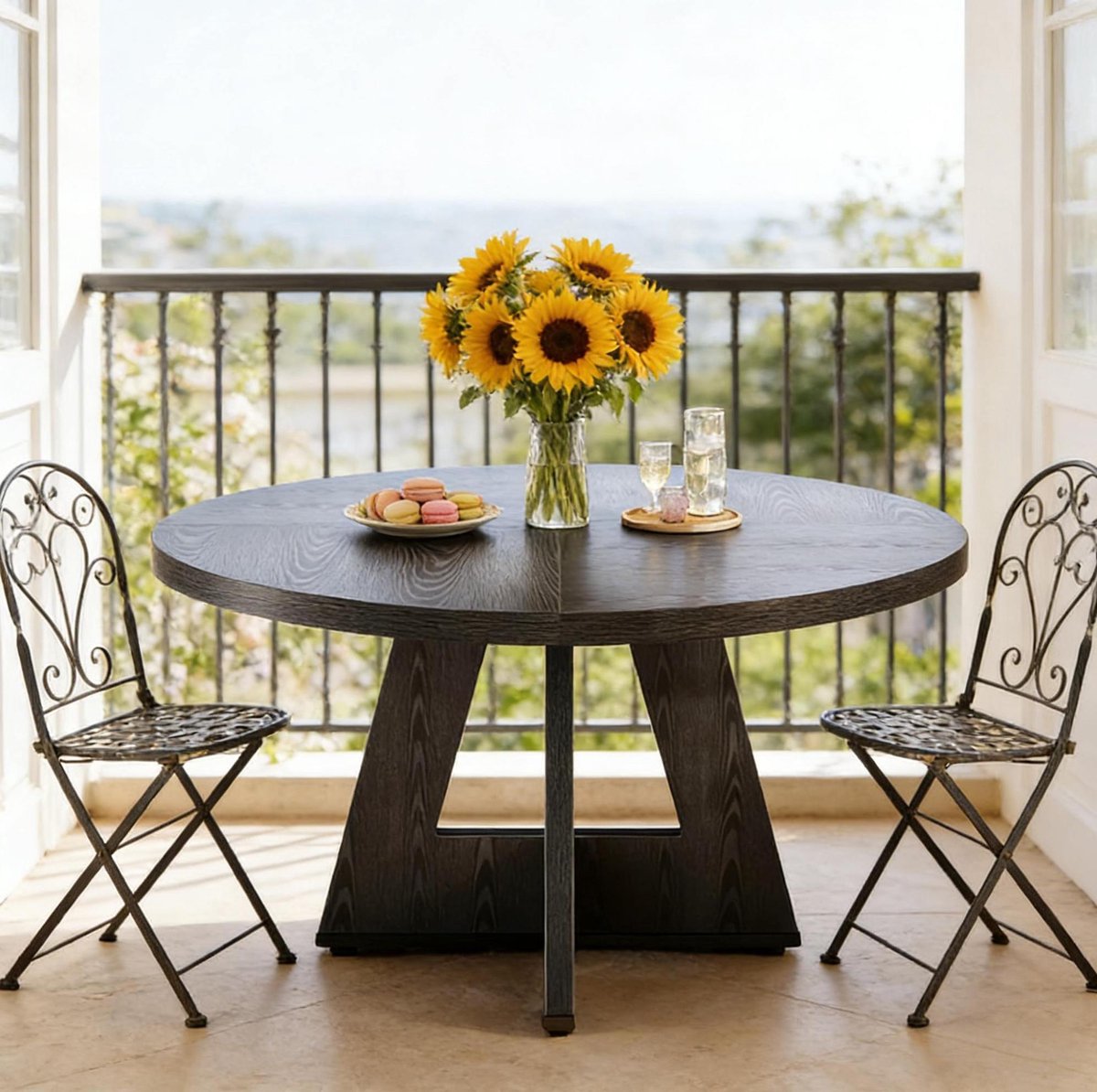 HAUSS SPOLE Eettafel - Ronde Tafel Voor 4 Personen - Landelijke Uitstraling Voor Eetkamer En Woonkamer - Hout - 120x120x75 Cm - Zwart