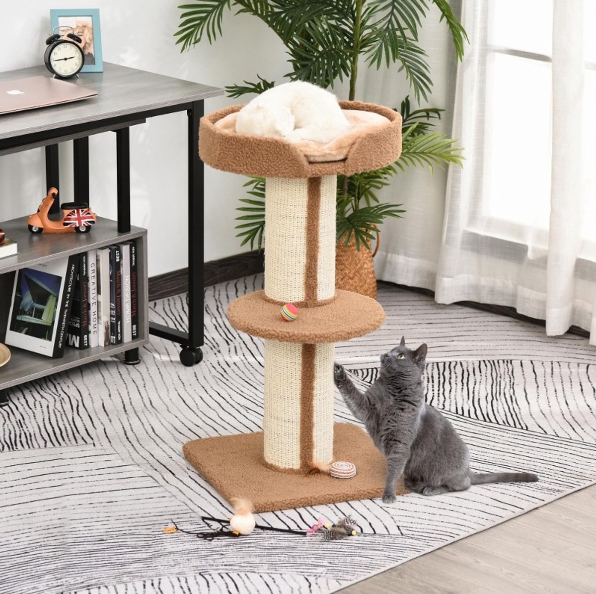 HAUSS SPOLE Krabpaal – 91 Cm – Met Sisalstammen En Platforms – Polyester En Pluche – Lichtbruin – Voor Krabben, Klimmen En Rusten
