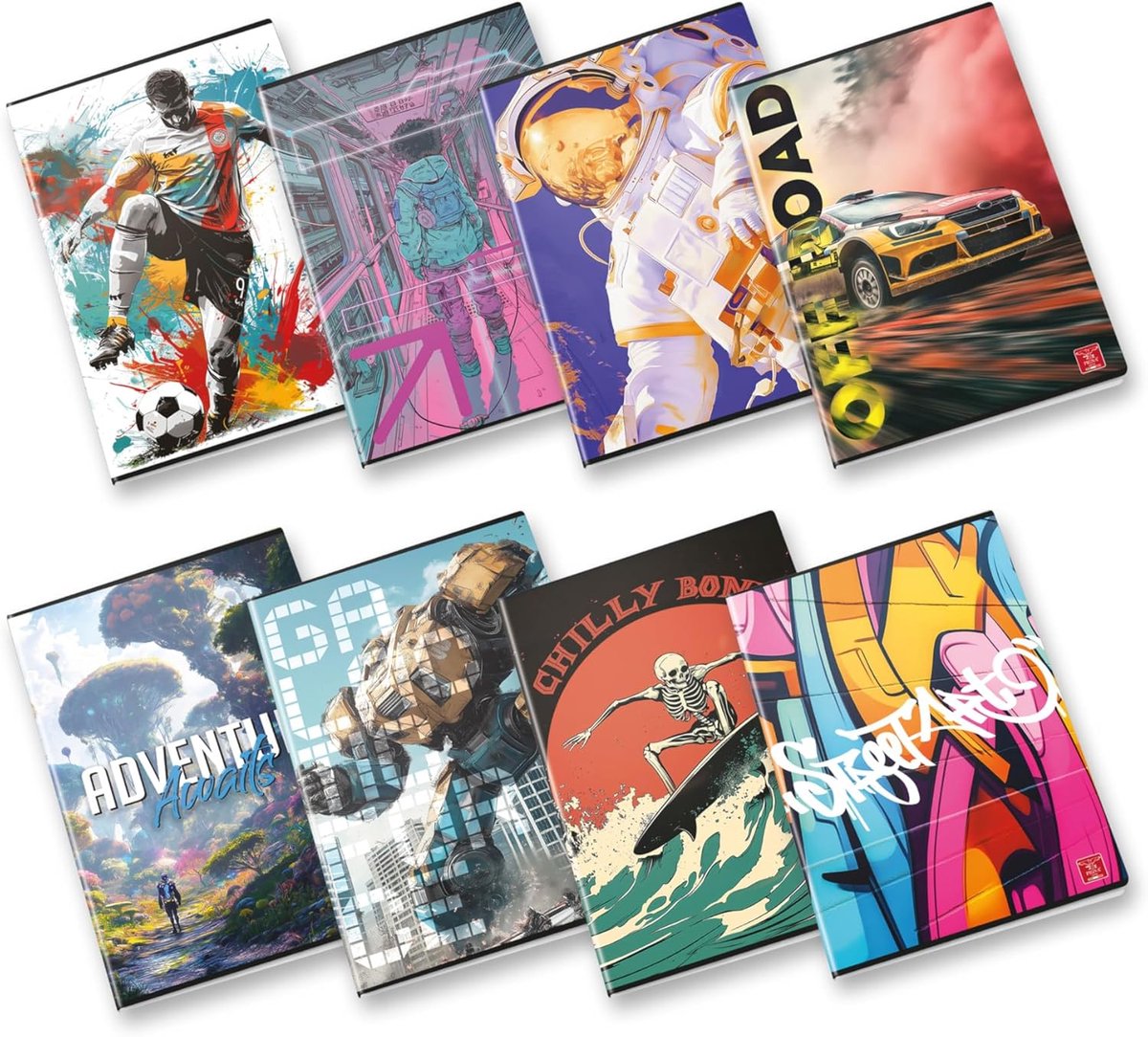 Thijox - Assortiment Schriften voor Kinderen 15x20,3 cm - 80 Pagina's Ruitjes 5 mm - Diverse Omslagen - 10 Stuks - Kleur en Kwaliteit voor School en C