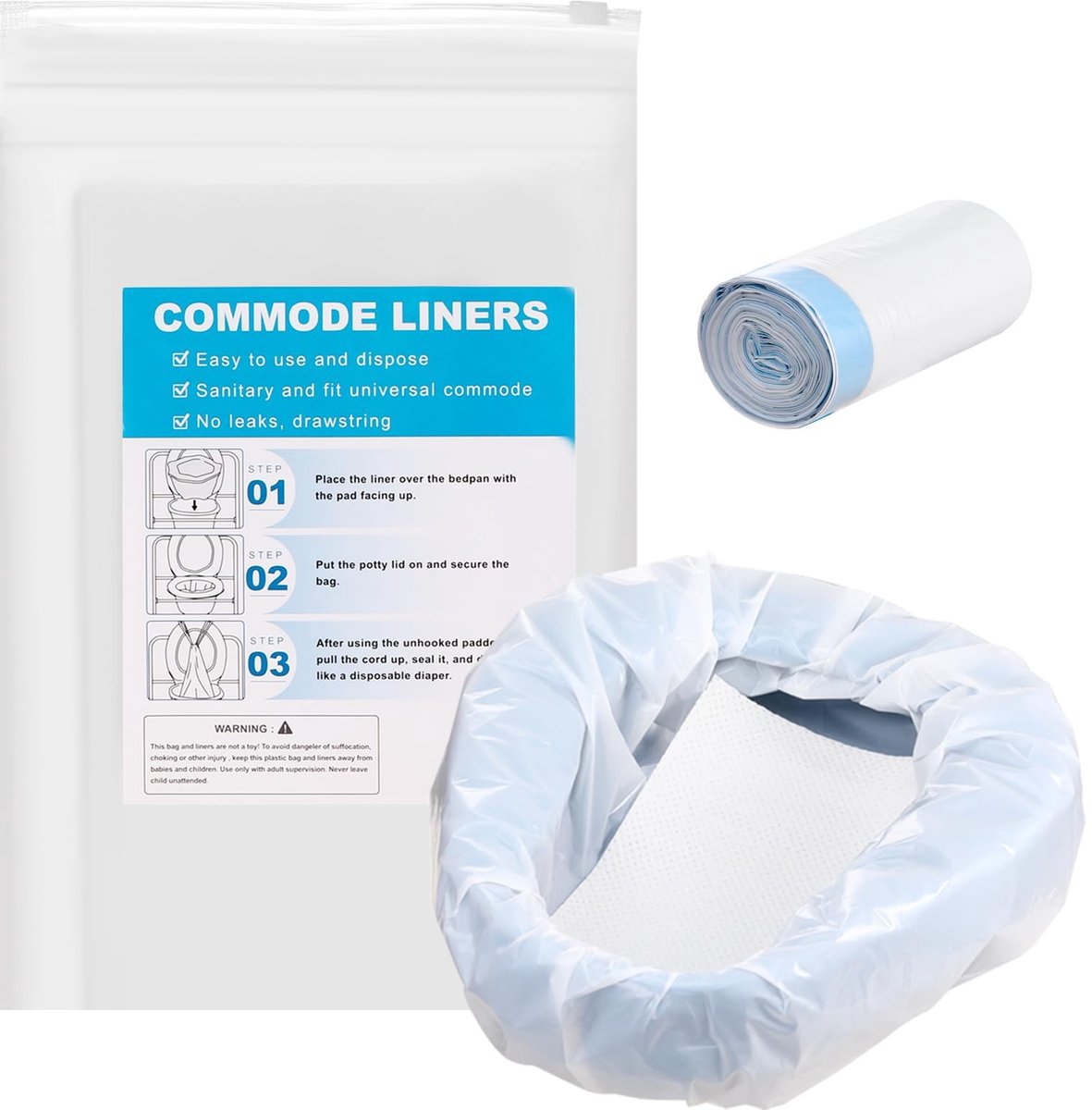 Inovra- Commodevoeringen met absorberende kussens - Wegwerp Commodevoeringen - Kussens - Medisch kwaliteit LDPE-kunststof - 20 zakken + 20 kussens - 52,8 cm x 40 cm - Bedpanliners