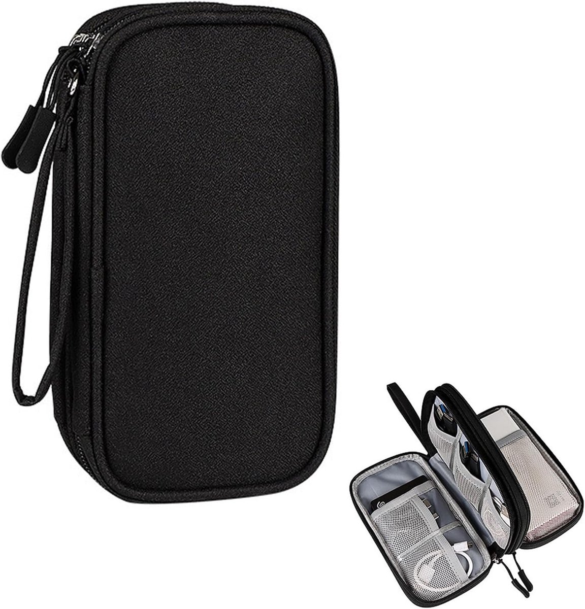 SnelShoppen - Cable Organiser Bag voor Reizen en Kamperen - Dubbele Laag Waterdicht met USB-C Houder voor Oplaadkabel, Powerbank, Hoofdtelefoon en Rei