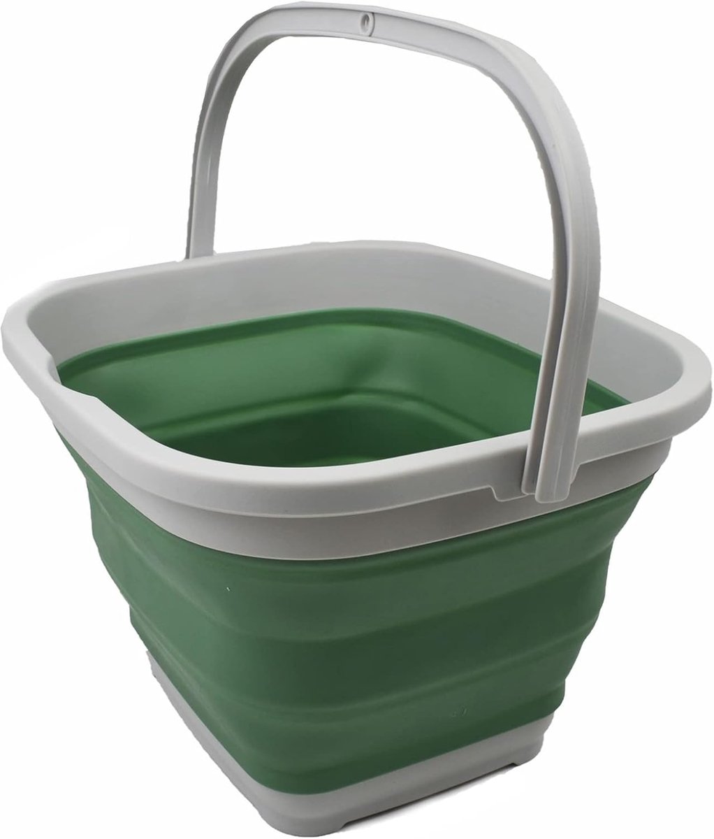 Thijox - Opvouwbare 10.6L Mand/Emmer in Grijs/Donkerzeegroen - Handige TPE/PP Camping- en Keukenaccessoire - Ruimtebesparend en Multifunctioneel