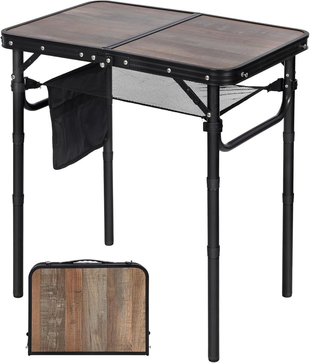 Thijox - Klaptafel met brede houtnerf, campingtafel 91 x 61 cm, verstelbare hoogte, lichtgewicht picknicktafel voor strand, tuin en buitengebruik