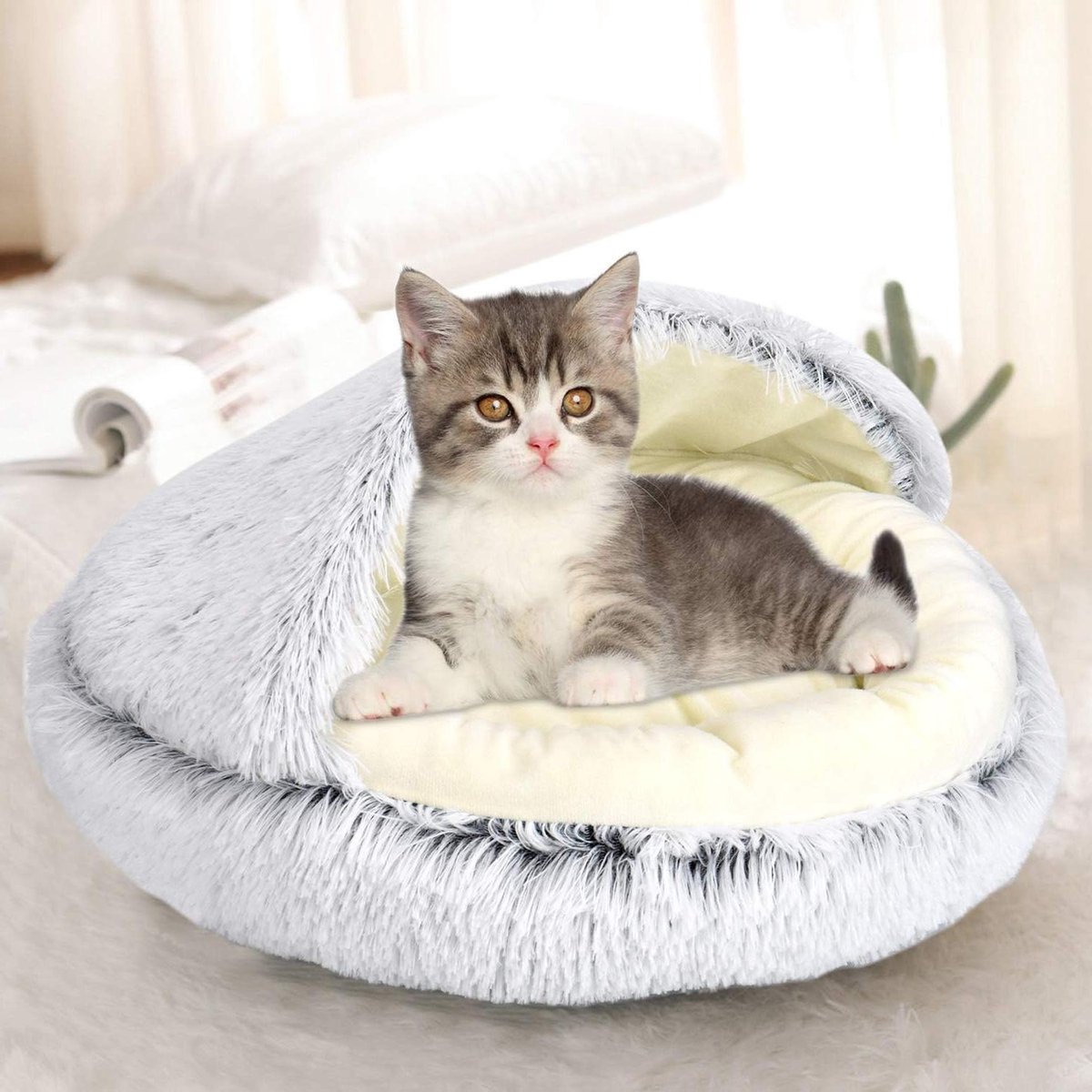 Rond Kattenbed - Dierenkussen Donut - Ontspannen Slapen - Verhoogde Rand - 40 cm Diameter - Grijs