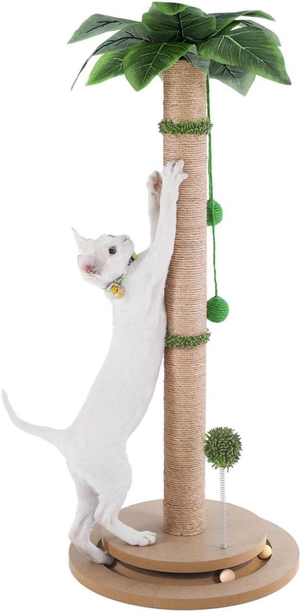 Krabpaal met balbaan - Kattenklimboom - Spelen en krabben - Stevige MDF basis - 84 cm hoog - Bruin