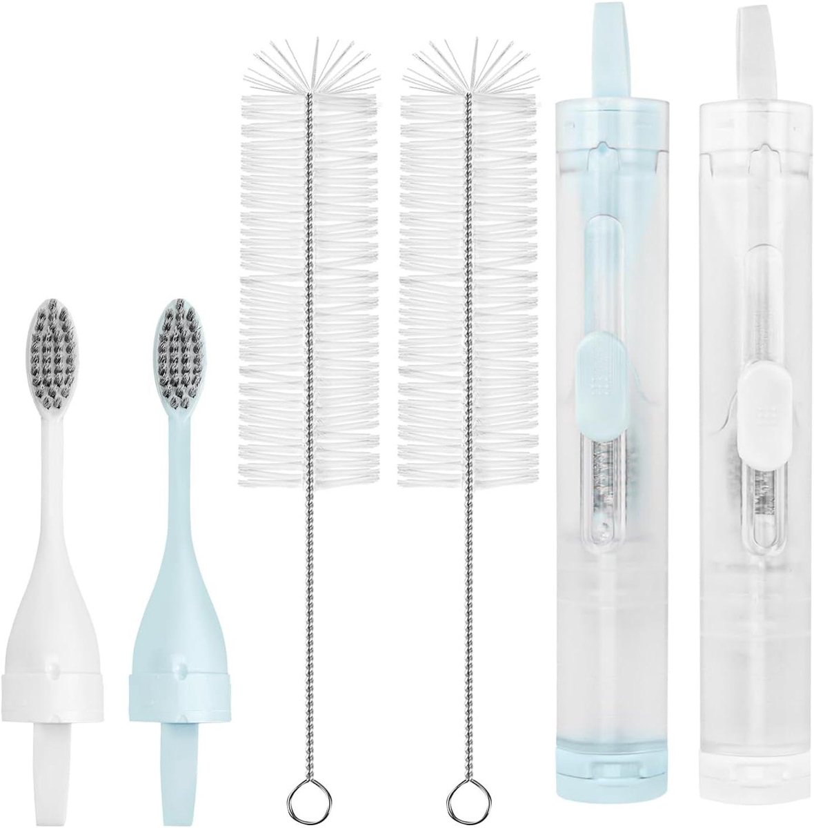Reistandenborstel Set - Opvouwbare Tandenborstel - Hygiënisch Reizen - Ingebouwde Tandpasta Houder - 17.5 cm Lengte - Blauw Wit