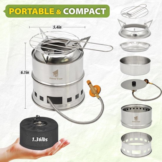 Camping Kooktoestel - Houtkachel Gasfornuis - Buiten Koken - Multifunctioneel Ontwerp - 13 x 15 cm - Zilver van Camping — afbeelding 3