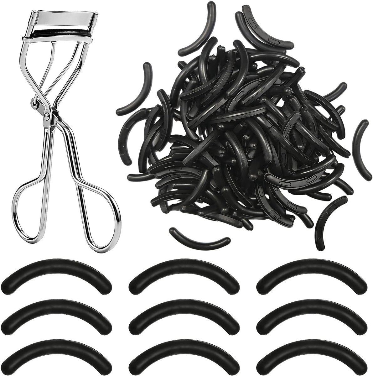 Thijox - 100 Stuks Wimperkruller Navulling, Zachte Silicone Vervangingskussentjes voor Wimperkruller, Rubberen Navulstrips Zwart voor Perfecte Wimperk