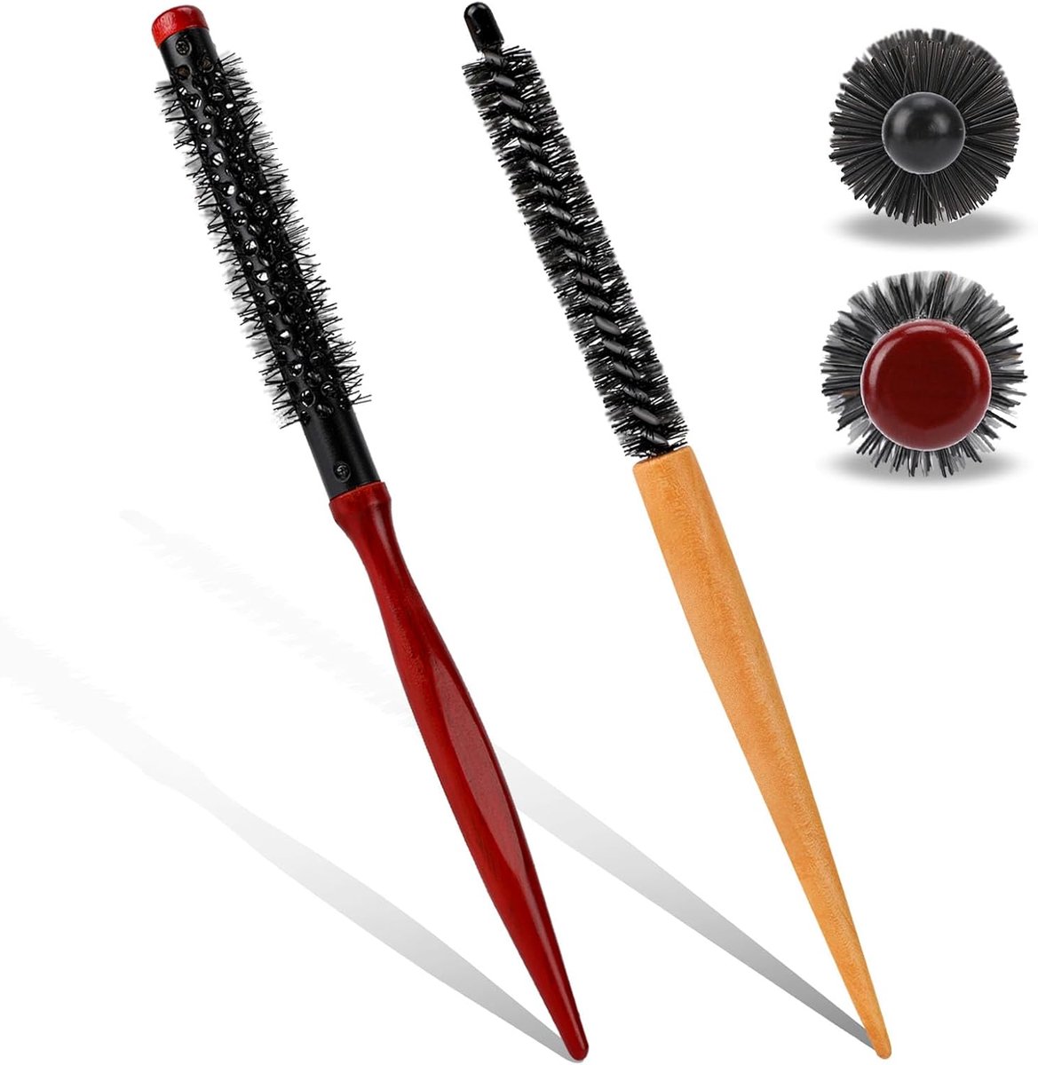 Thijox - 2 Stuks Kleine Ronde Borstels - Professionele Haarborstel voor Dun Haar, Mini-Föhnborstel, Ronde Baardborstel, 26 cm, Houten en Nylon, Perfec