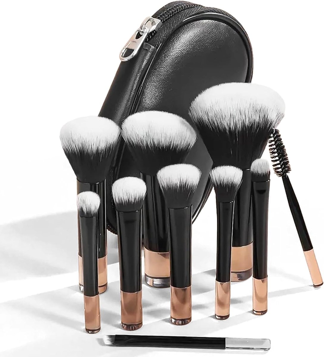 SnelShoppen - 10-delige Professionele Make-up Kwasten Set, Premium Synthetisch, Voor Foundation, Poeder, Blush, Concealer, Oogschaduw, Inclusief Makeu