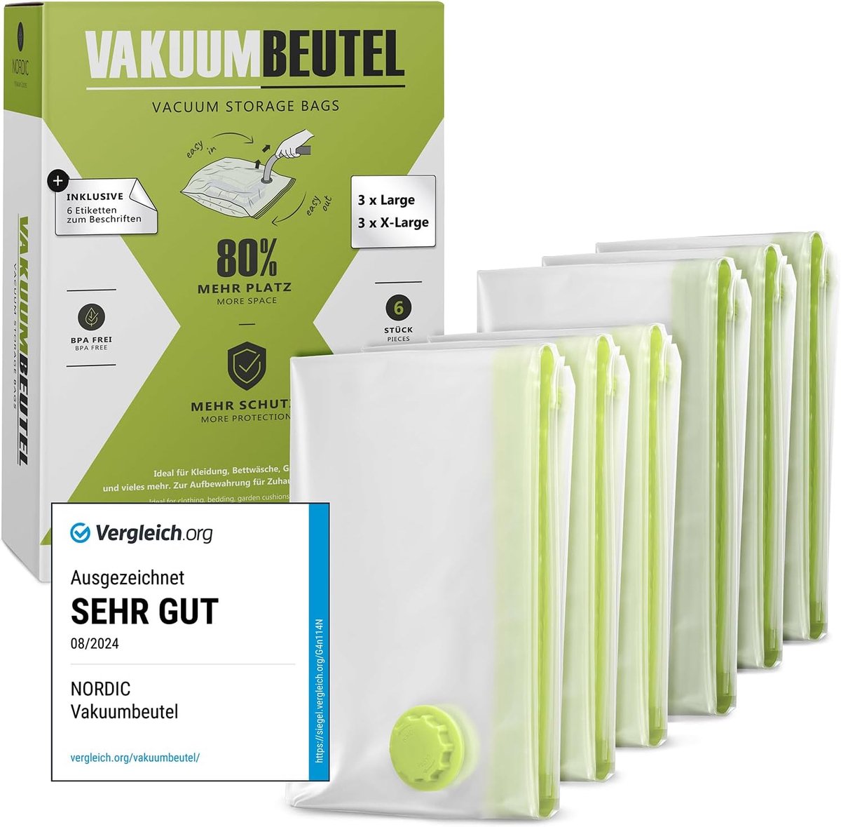 Thijox - Vacuümzakken 80x60cm en 80x100cm - Set van 6 BPA-vrij - Perfect voor Kleding, Dekbedden, Tuinkussens - Ruimtebesparende Opbergzakken voor Thu