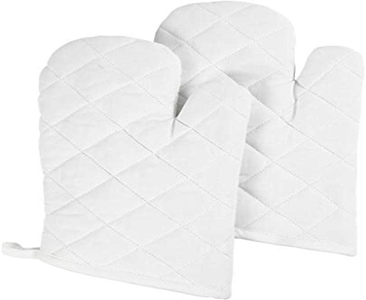 Thijox - Keuken Handschoenen en Pannenlappen Set - Wit Katoen - 180 mm - Ovenwant - Ideaal voor Koken, Bakken en BBQ - Keukenaccessoires