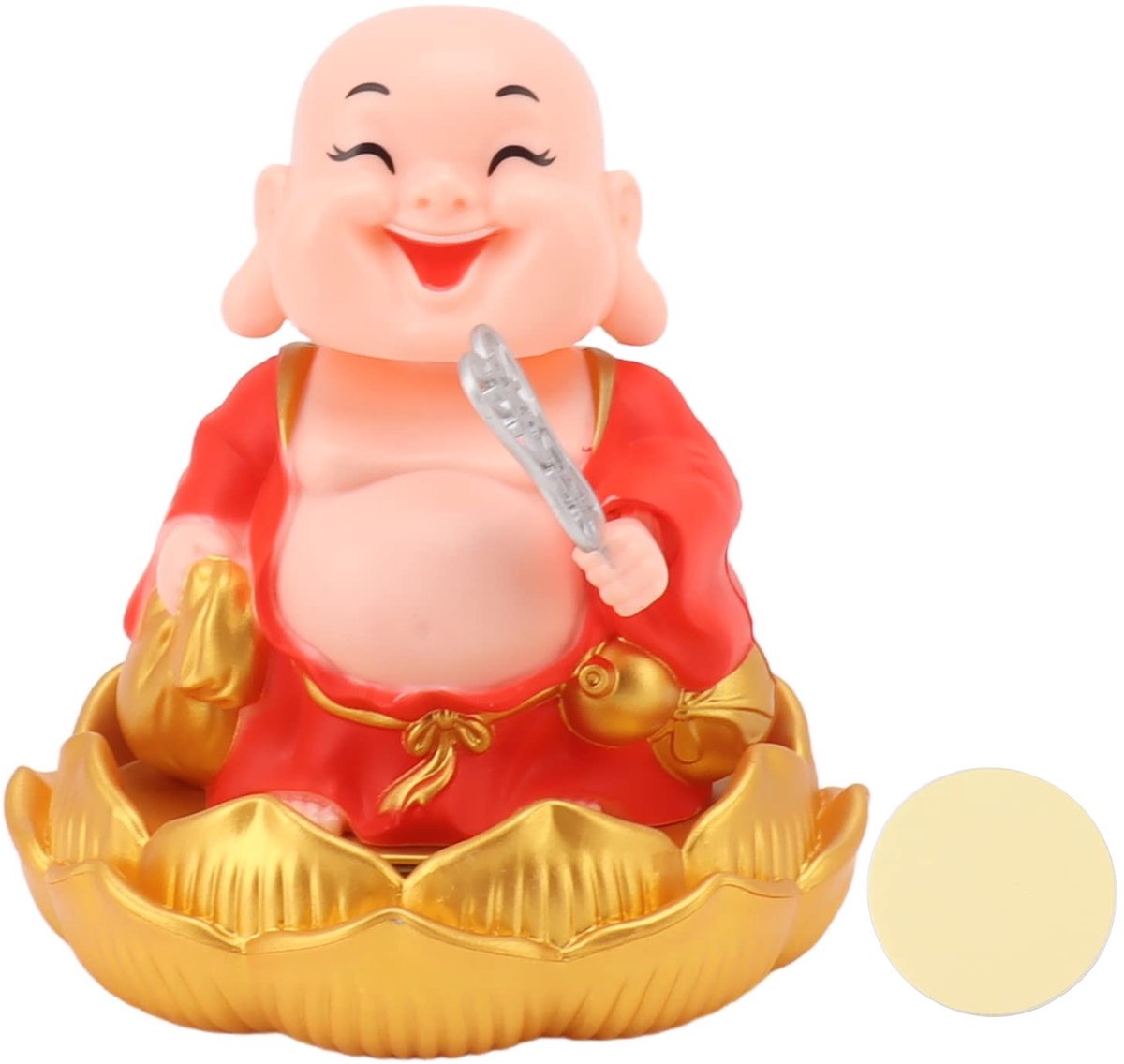 Dailygoods - Lachende Boeddha - Knikkend Beeldje - Zonne-energie - Rood - Feng Shui Decoratie - Geluk Brenger voor Auto Dashboard - Zen Ornament