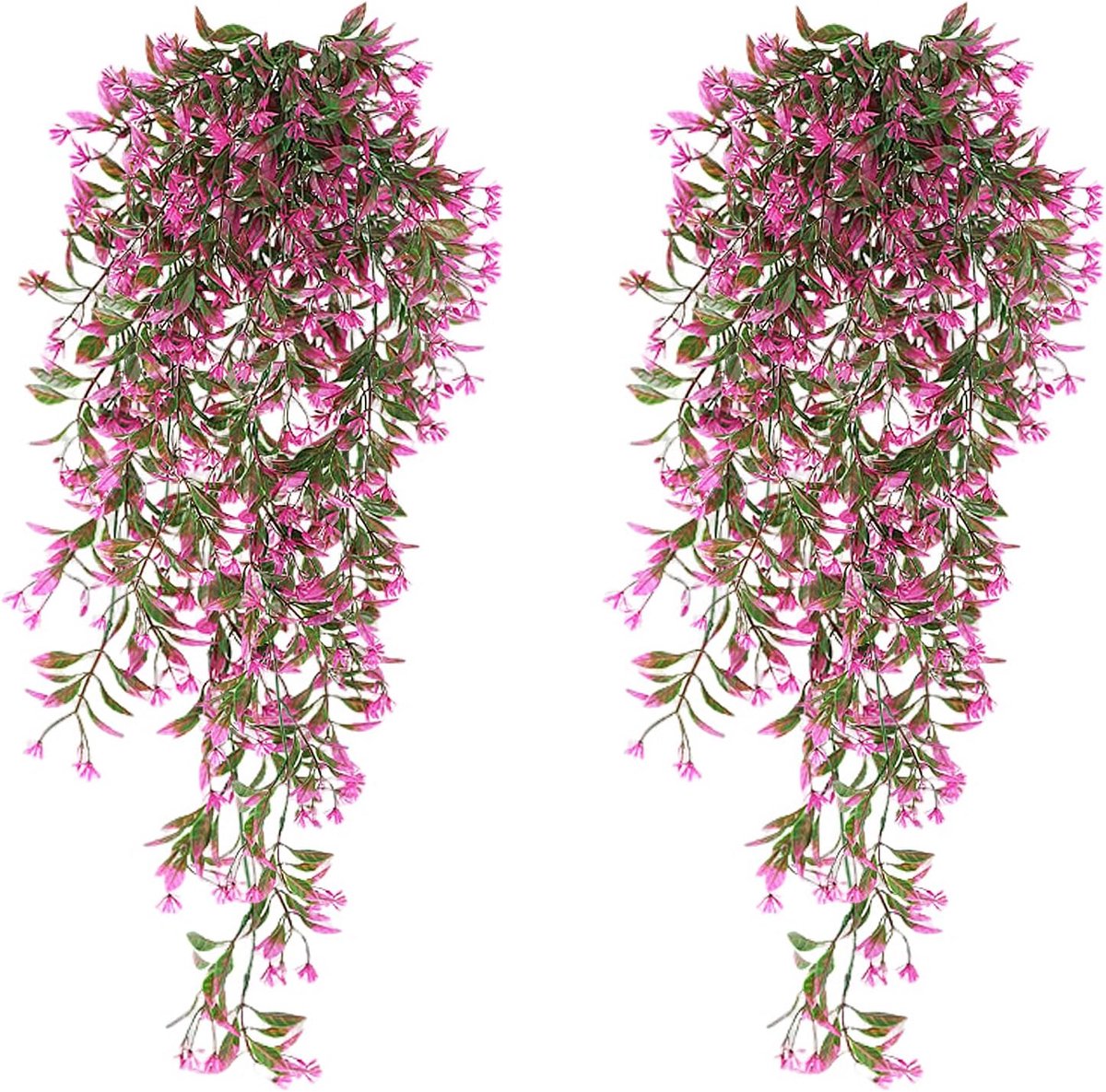 Thijox - 2x Kunsthangplanten 78 cm - Hangende Nepplanten Rozenrood voor Binnen en Buiten -