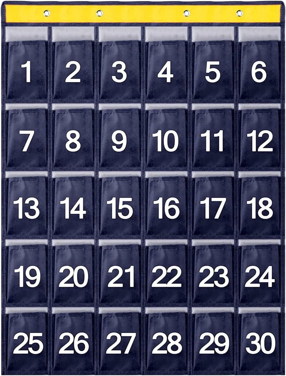 Nummered Classroom Storage Bag met 30 Compartimenten, Mobiele Telefoonopslag met 4 Adhesive Hooks en 4 Deurhaken, Donkerblauw en Ideaal voor Organisatie en Opberging