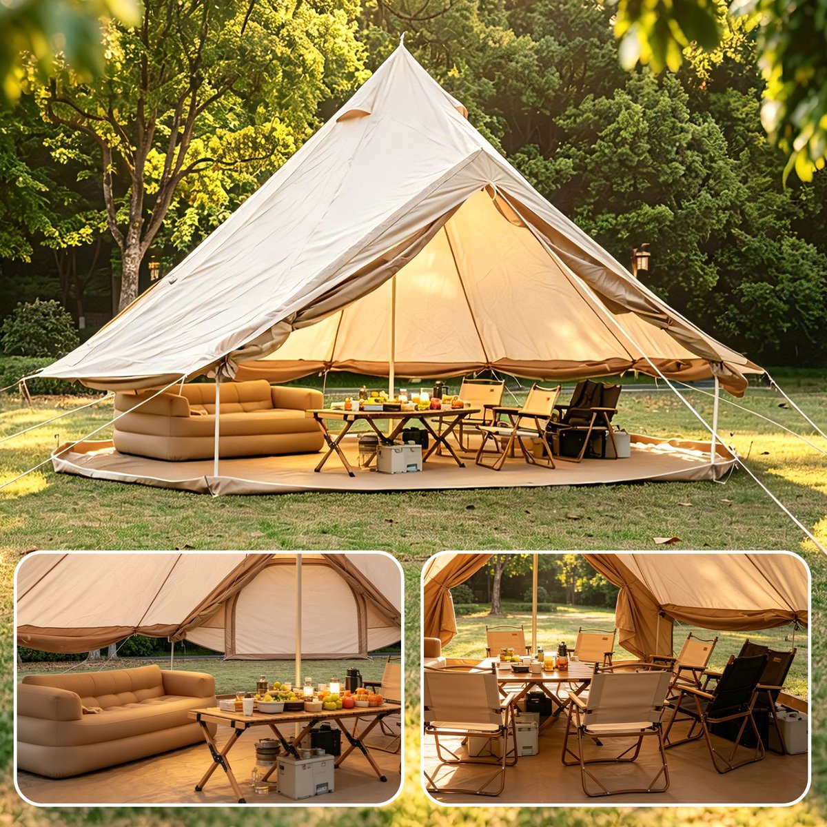 Oxford kloktent 400cm – Met kachelaansluiting & muggenbescherming – Beige
