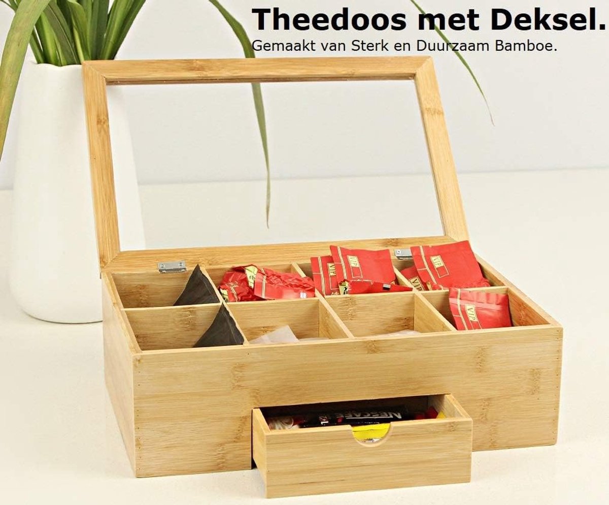 Thijox - Luxe Bamboe Theedoos met Doorzichtig Venster - 9 Vaks Theekist voor Thee - Stijlvolle Opbergdoos voor Theezakjes - Perfect voor Keuken en The — cadeau in Wonen & Interieur - foto 5
