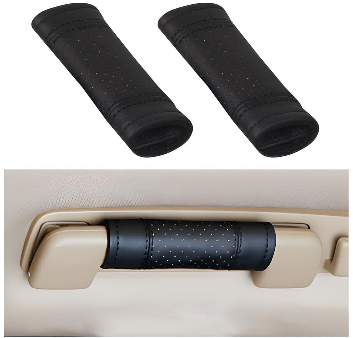 Dailygoods- Afdekking Beschermend - Deurklinkafdekking - Autogreep - Universeel - 2 Stuks - Hoogwaardig Leer - Zwart - Deurgreep