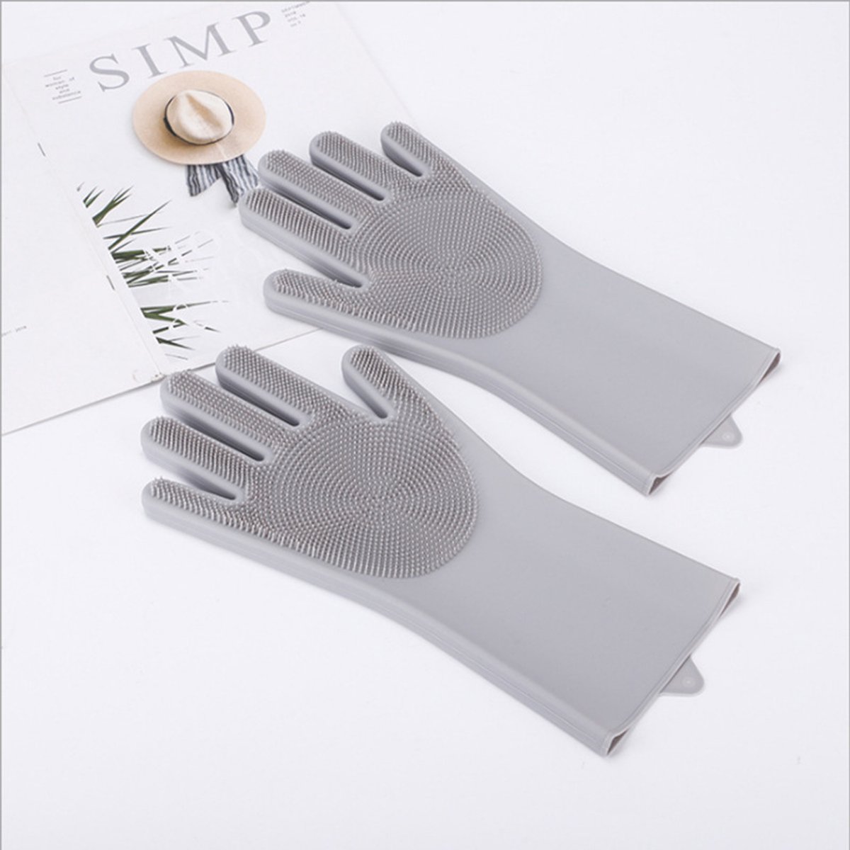 OLOEY Silicone Dog Grooming Glove for Dogs and Cats, Enhanced Five-Finger Fit, Non-Slip & Extended Cuff, Dual-Sided Pet Bath Brush for Washing, Massage & Deep Cleaning 1 Pair (Grijs)