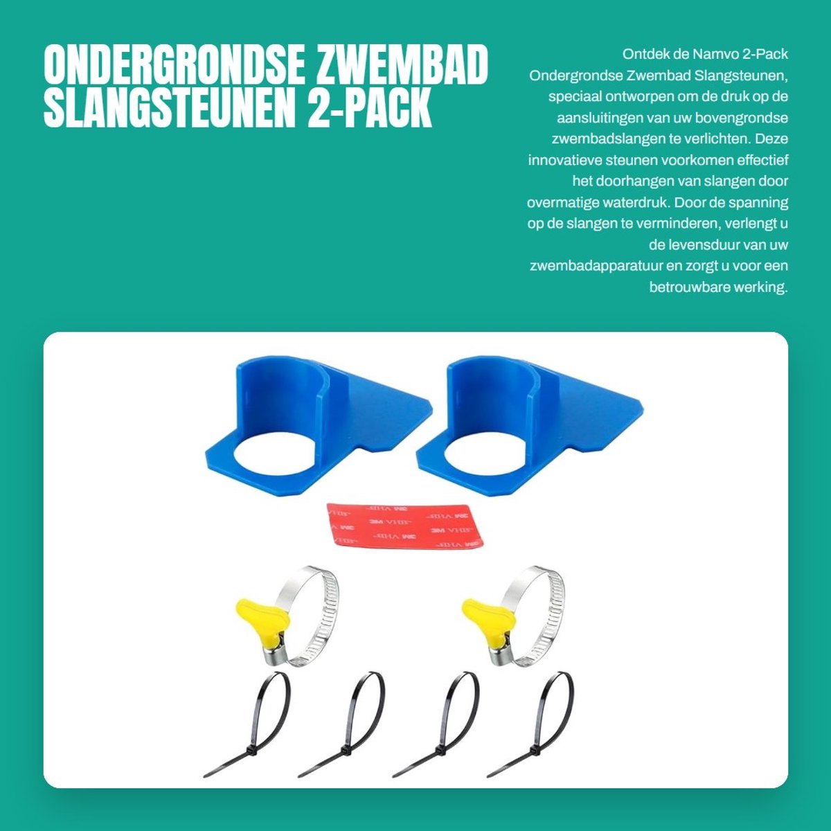 Dailygoods- Zwembadpijpsteunen met Schokbestendige Beugels - 2-Pack - Inclusief Roestvrij Stalen Slangenklemmen - Kabelbinders - Duurzaam ABS - 12 x 10 x 3,8 cm - Zwembadaccessoires