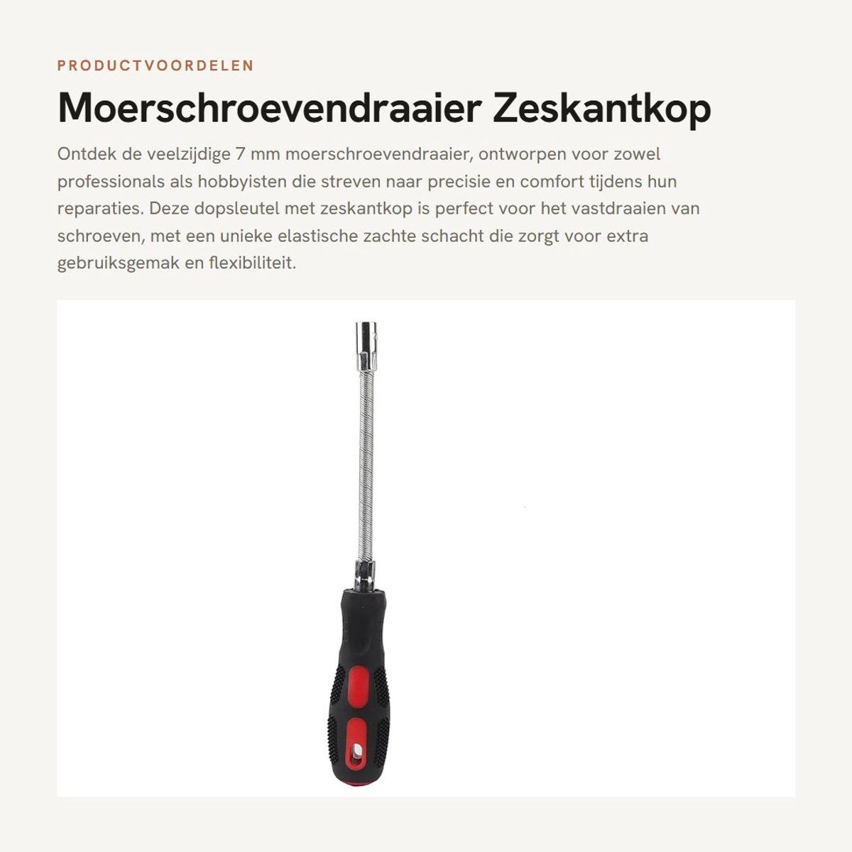 Dailygoods- Moerschroevendraaier 7 mm - Zeskantkop - Dopsleutel - Zachte schacht - Comfortabele handgreep - CR-V chroom-vanadium-staal