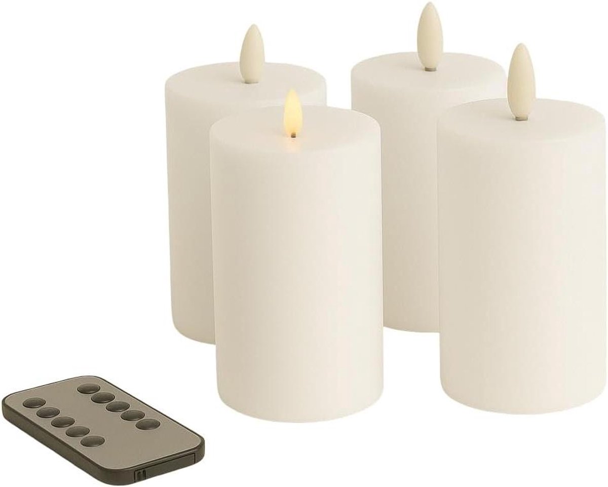 LED Wax Kaarsen - Flikkerende Vlam - Sfeervol Huis - Met Timer - Set van 4 - Wit