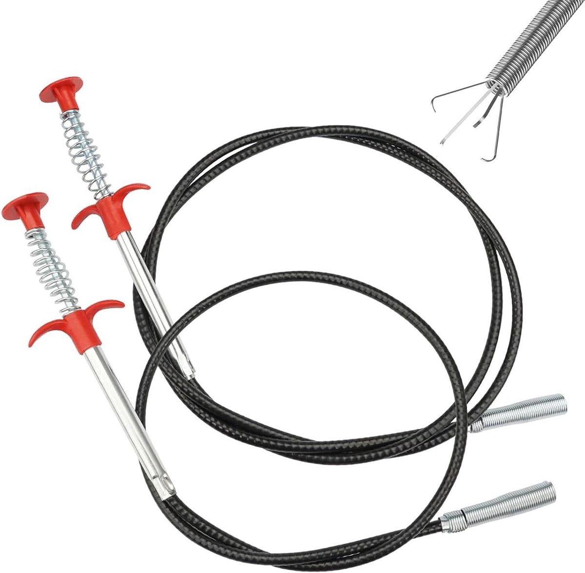 Afvoerreiniger Spiraal - Grijper Tool - Verstopping Verwijderen - Flexibele Klauwgrijper - 2 stuks 90/200cm - Zilver