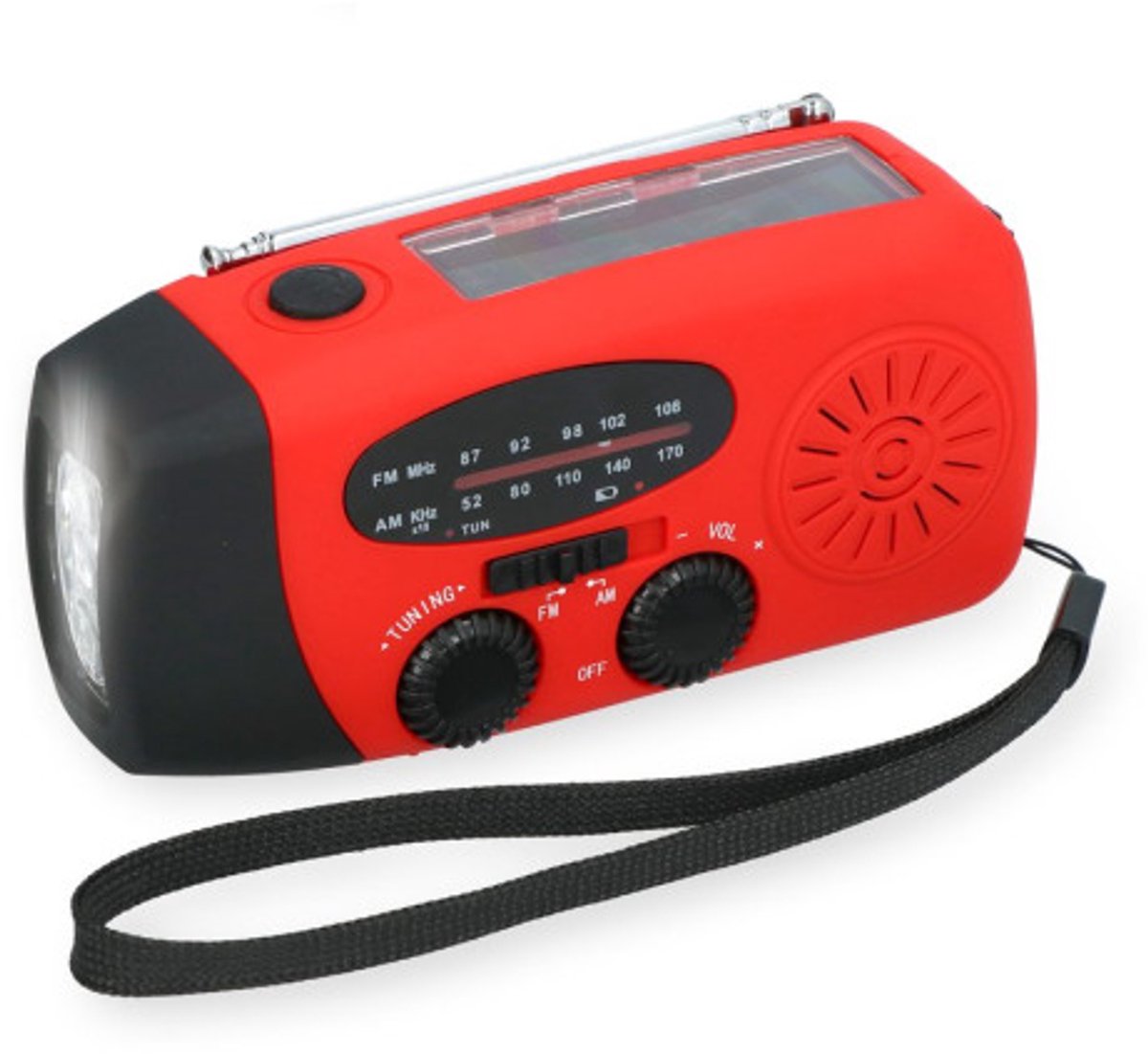 Carpoint draagbare Noodradio - Radio met AM (520 - 1600 KHz) & FM (87 - 108 MHz) - LED zaklamp - Powerbank - 3 oplaad mogelijkheden - Zonne-energie - USB-C kabel - Handmatig met handslinger - SOS Alarm