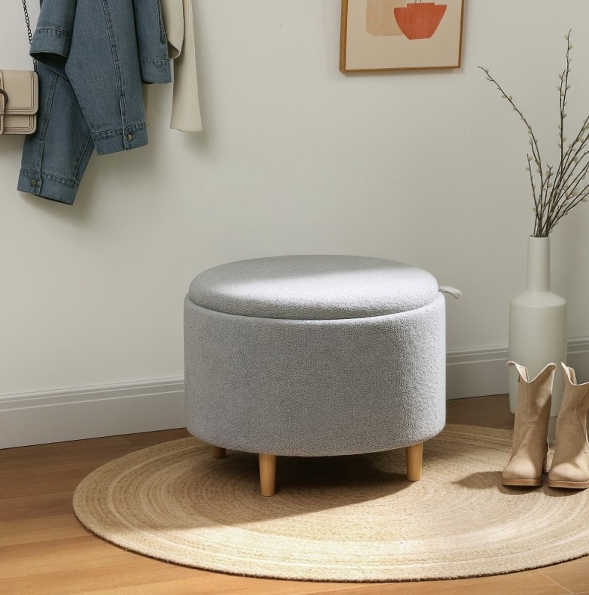 STILVORA Hocker 56 X 56 X 42 Cm - Met Verborgen Opbergruimte En Omkeerbaar Deksel - Voor Woonkamer En Hal - Polyester Grijs