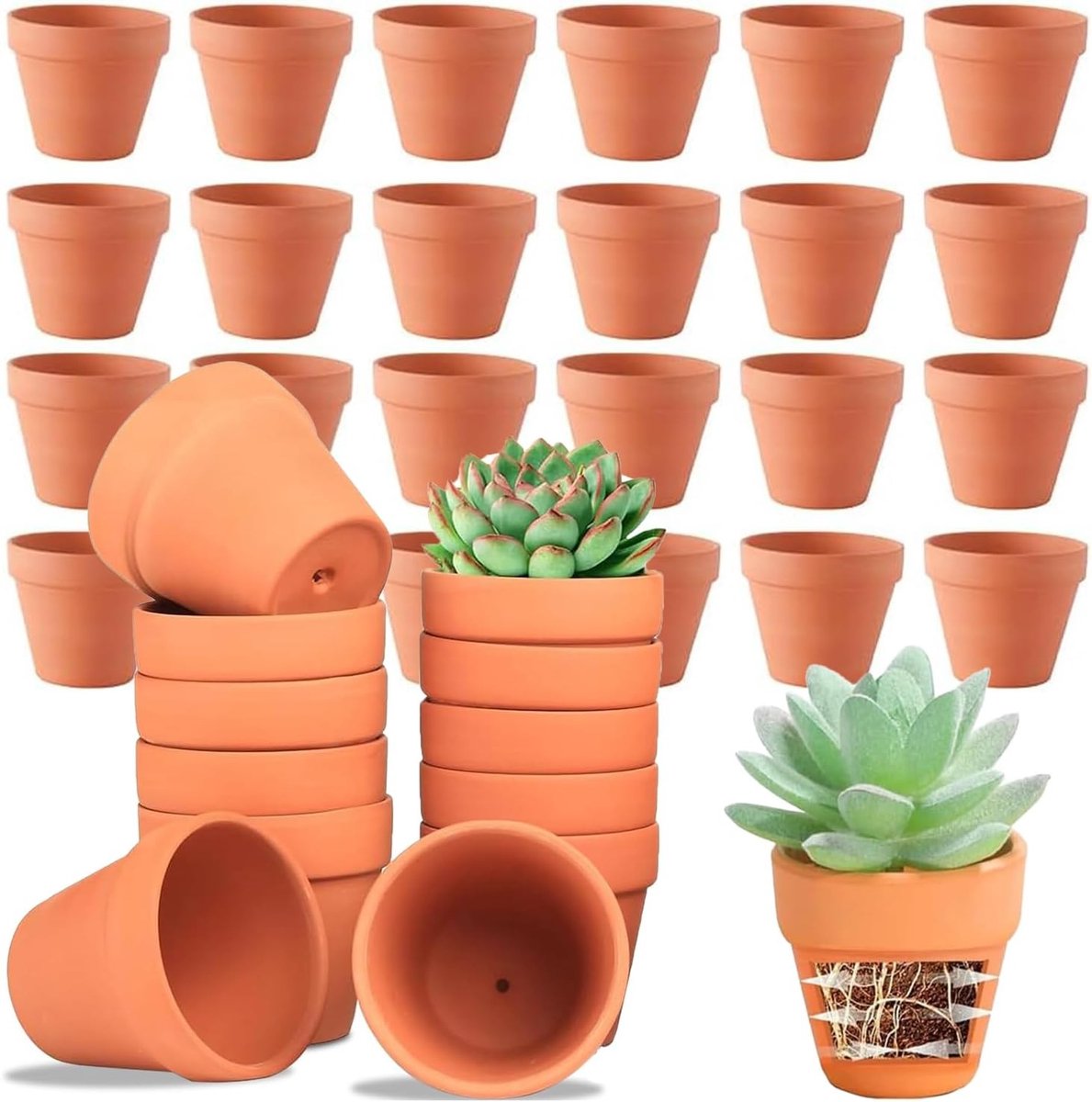 Kleine terracotta potten met drainagegat, ideaal voor kamerplanten, vetplanten en zaden, decoratieve miniatuurpotten voor binnengebruik