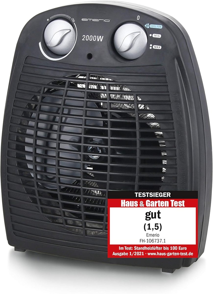 SnelShoppen - Draagbare Kachel 2000W, Compact voor 25 m², 2 Verwarmingsstanden, Ventilatorfunctie, Verstelbare Thermostaat, Antraciet, Ideaal voor Thu