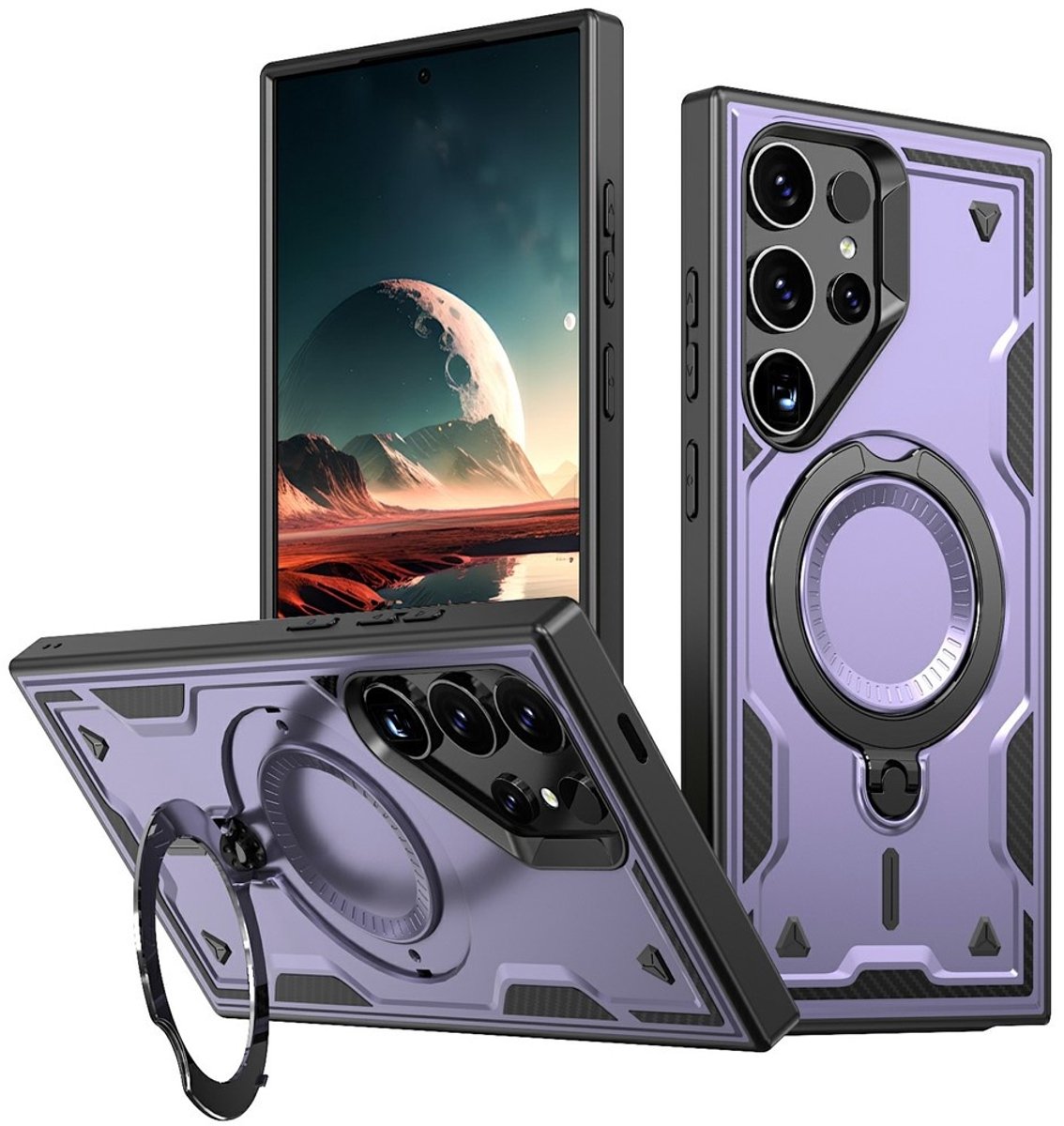 Coverup Hoesje - Geschikt voor Samsung Galaxy S25 Ultra Hoesje - Coverup Armor Back Cover met MagSafe Compatible Kickstand - Paars
