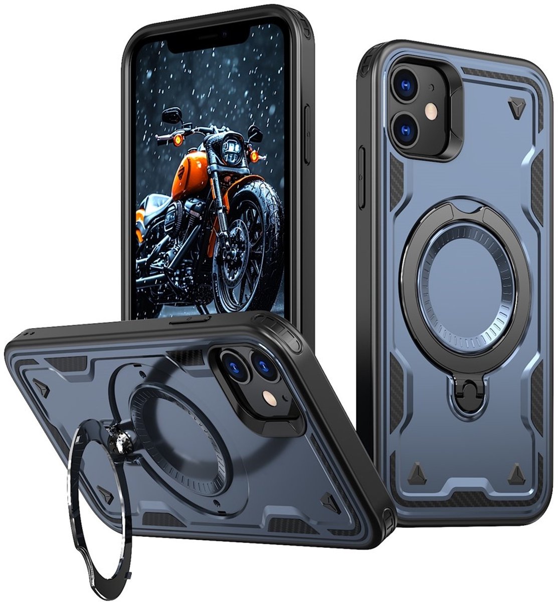 Coverup Hoesje - Geschikt voor iPhone 11 / XR Hoesje - Coverup Armor Back Cover met MagSafe Compatible Kickstand - Blauw