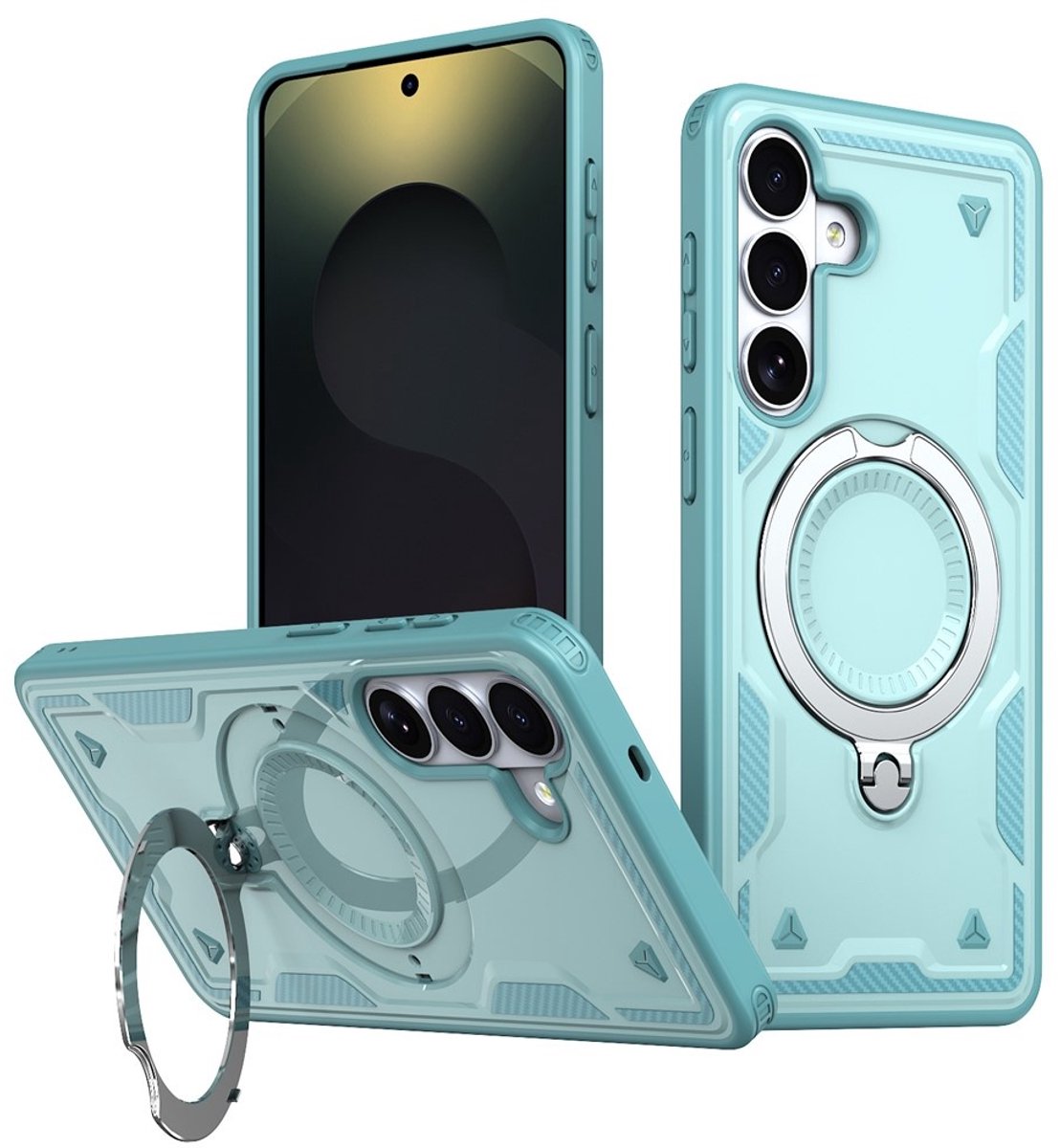 Coverup Hoesje - Geschikt voor Samsung Galaxy S26 Plus Hoesje - Coverup Armor Back Cover met MagSafe Compatible Kickstand - Mintblauw