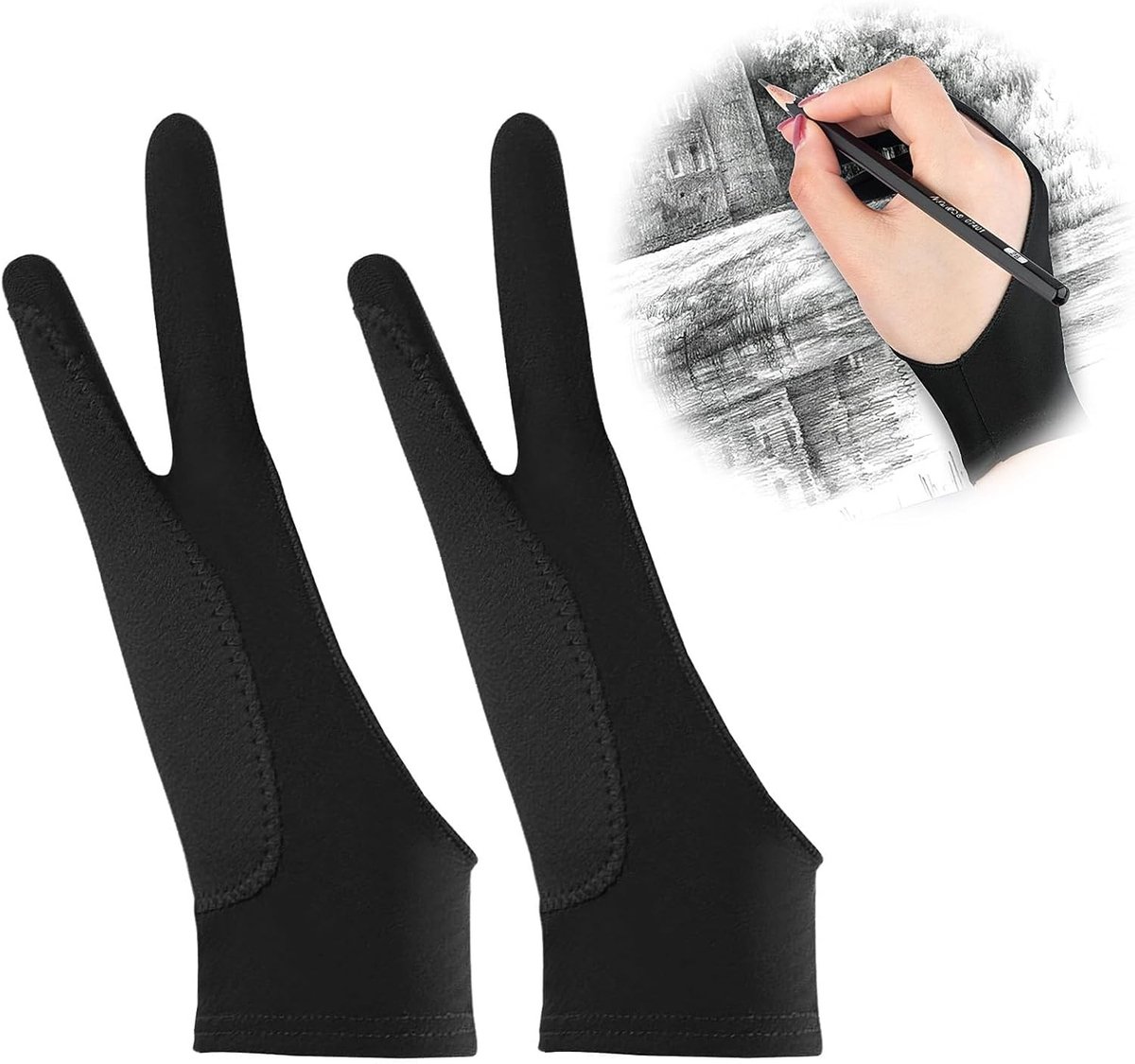 Set van 2 Tekenhandschoenen voor Digitale Kunstenaars, Elastische Handschoenen voor Touchscreens en Monitoren, Ideaal voor Digitaal Tekenen (20.5 x 8 cm)