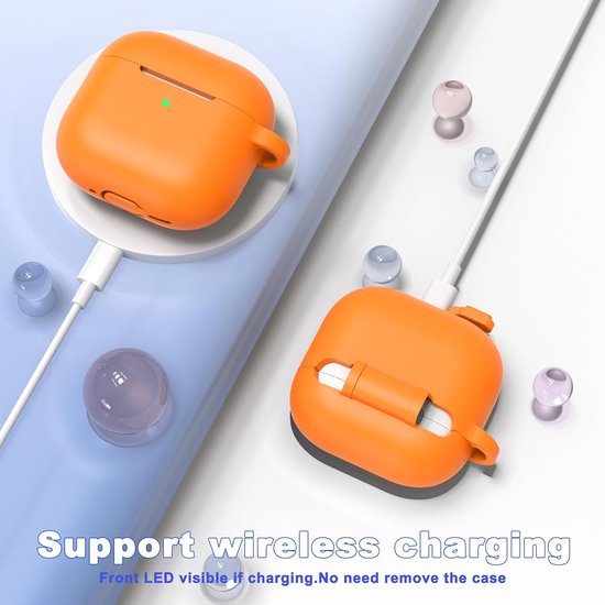 Compatibel met AirPods 4 generatie Case Cover 2024, Militair Klasse Zacht Siliconen, Schokabsorptie Absorptie, compatibel met AirPods 4-hoesje met sleutelhanger en reinigingsset, Oranje van compatibel — afbeelding 4