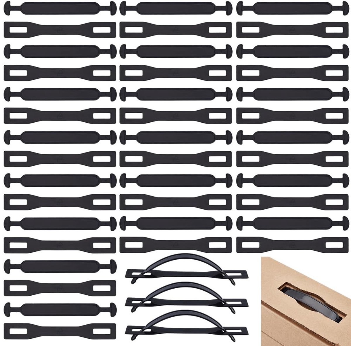 Inovra- Doosgrepen - 120 Sets - Zwarte Hijsbanden - Vervangende Verpakkingshandgrepen - Handvatten - Hoogwaardig Kunststof - 172 x 20 mm - Handgrepen