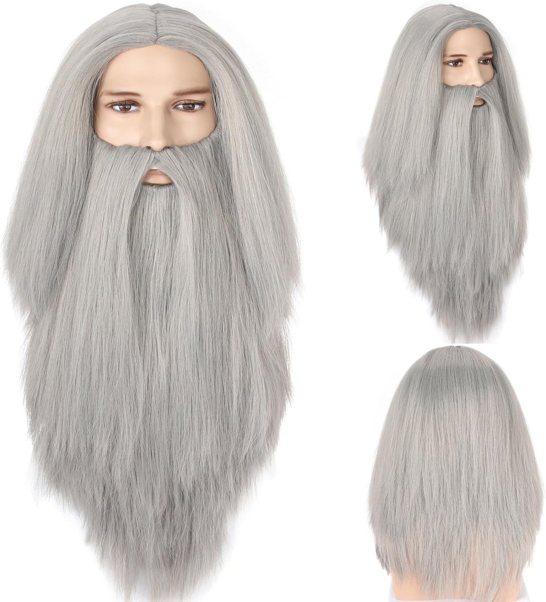 Wizard Perücke en Lange Rechte Grijze Haarperuc voor Mannen en Vrouwen - Grijze Cosplay en Halloween Kostuum Accessoire