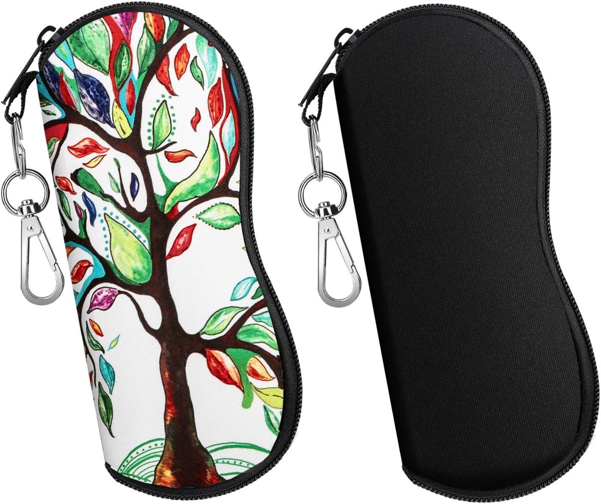 Zachte Neopreen Zonnebril Etui (2-Pack) met Rits, Beschermende Bril Tas met Clip voor Dames en Heren, Perfect voor Reizen en Opbergen