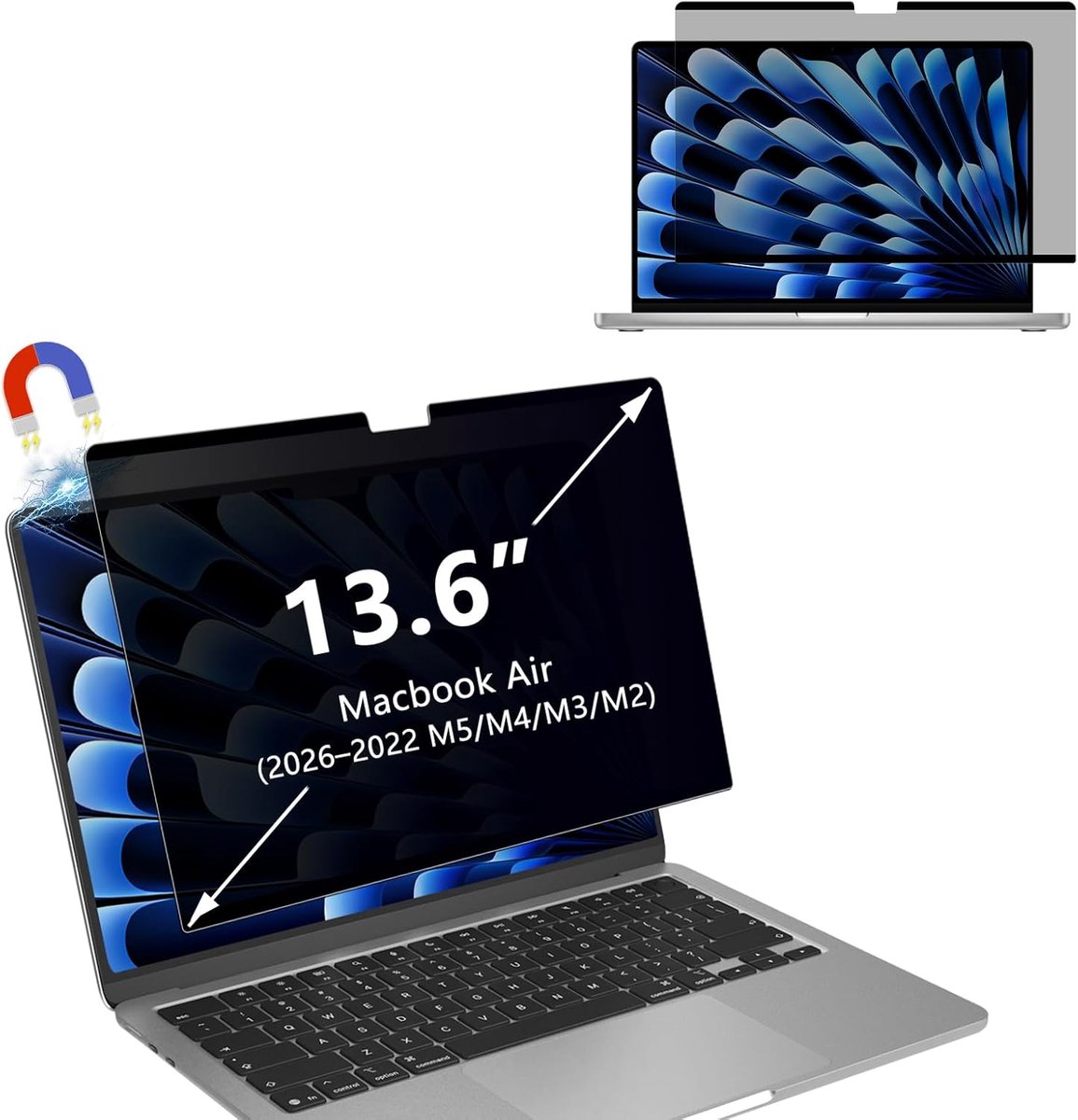 SnelShoppen - Magnetische Privacy Film voor MacBook Air 13 Inch (2026-2022) - Anti-Peep Blauw Lichtfilter, Verwijderbare Schermbeschermer 13.6 Inch