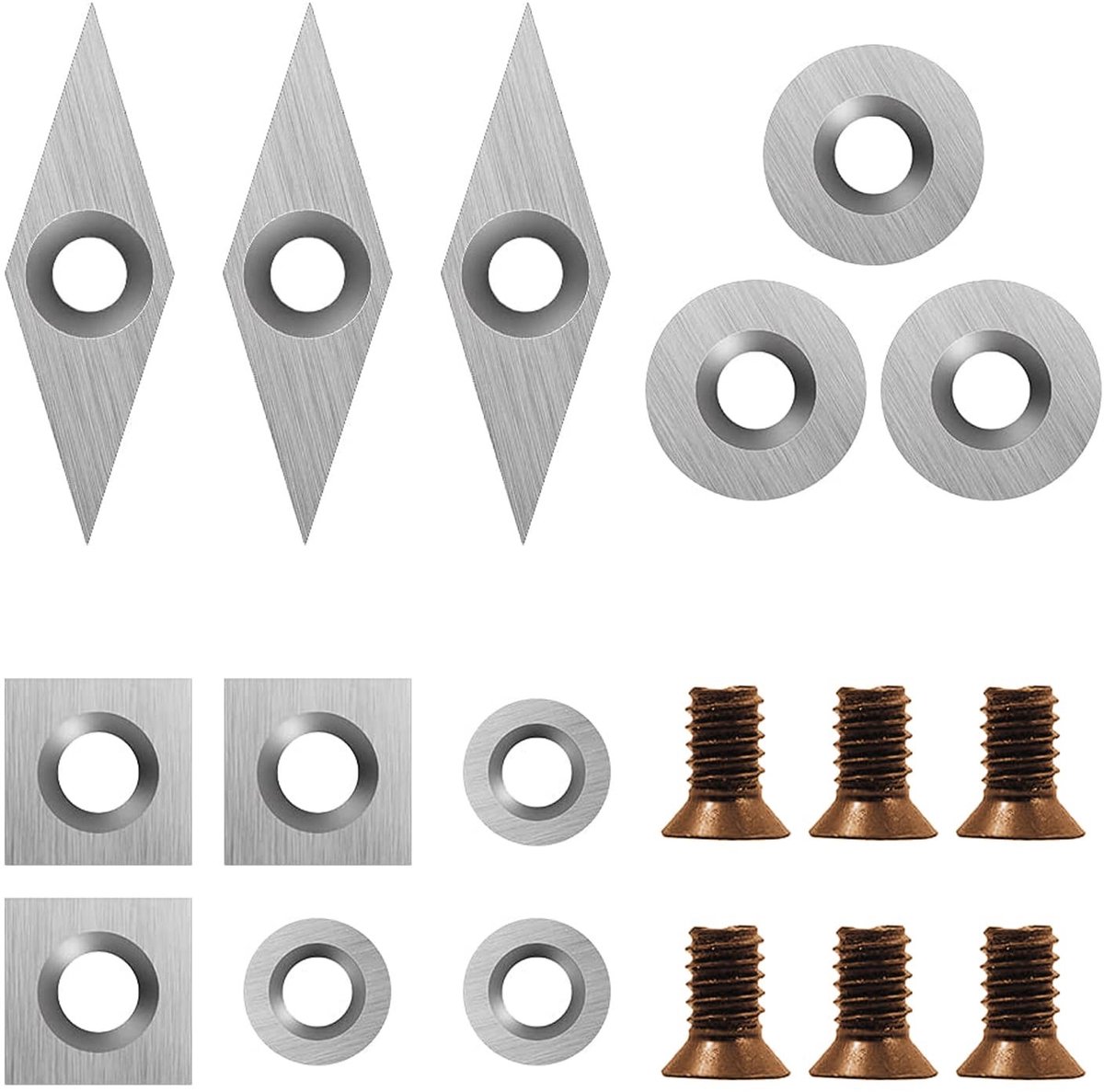 Inovra- Snij-inserts Set 18 Stuks - 3x Vierkant (11x11 mm) - 3x Diamant (30x10 mm) - 3x Rond (12x2.5 mm) - 3x Rond (8.9x1.85 mm) - Inclusief 6 Schroeven - Carbide Snijders