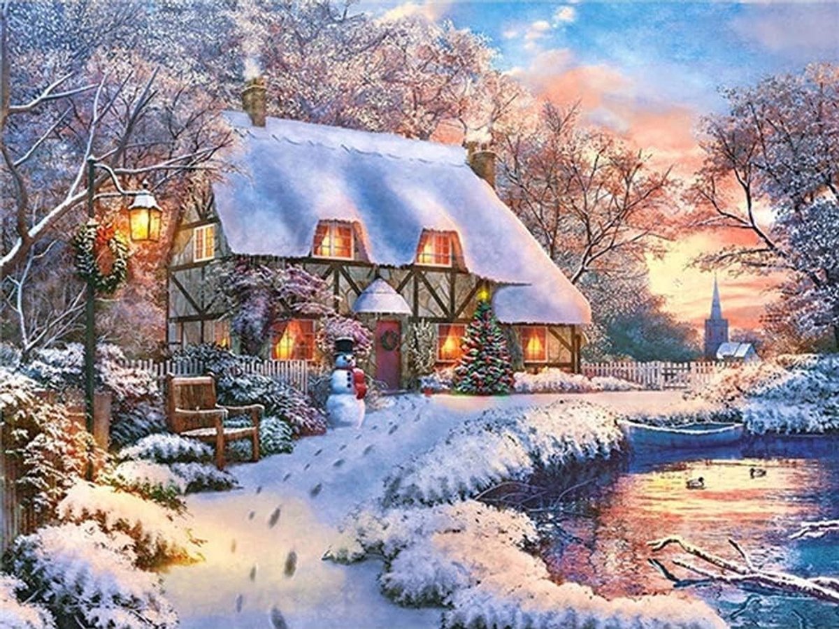 5D Diamant Schilderen Sneeuwlandschap - Diamond Painting Kits voor Volwassenen en Kinderen, Ronde Steentjes Borduren voor Wanddecoratie en Kantoorinrichting (40x30 cm)