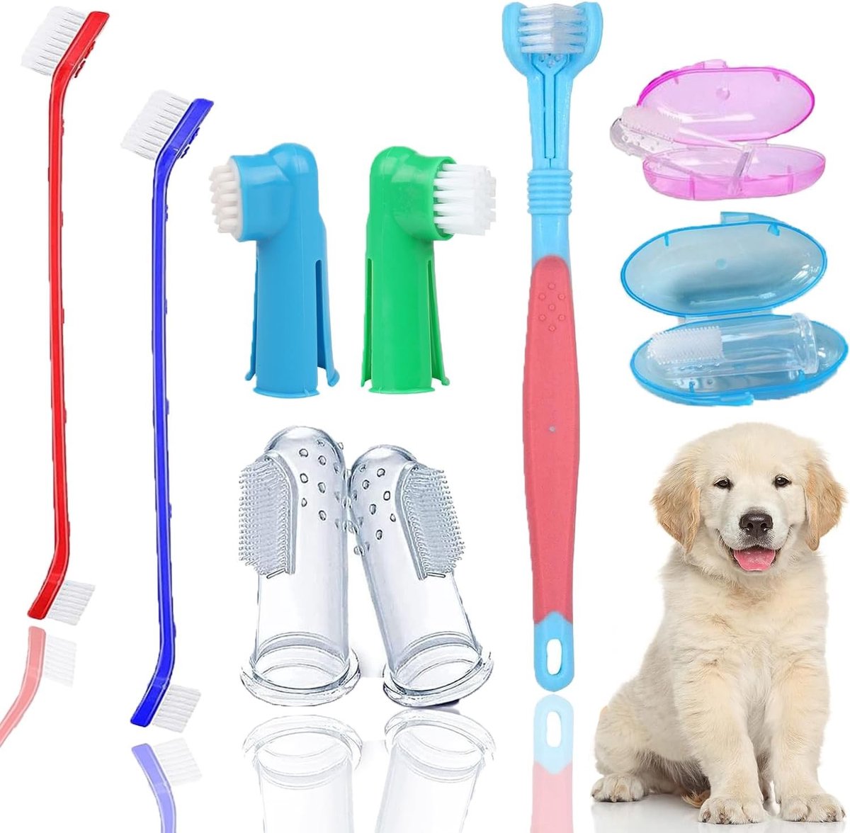 Hondentandenborstel Set, 9 Stuks Vingerborstels voor Honden, 360-Graden Borstels voor Effectieve Tandreiniging en Verfrissing van de Adem