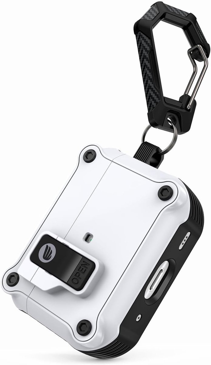 Beschermhoes voor AirPods Pro 2/1, Schokbestendig en Valbestendig Ontwerp met Telefoonhouder en Carabiner, Wit