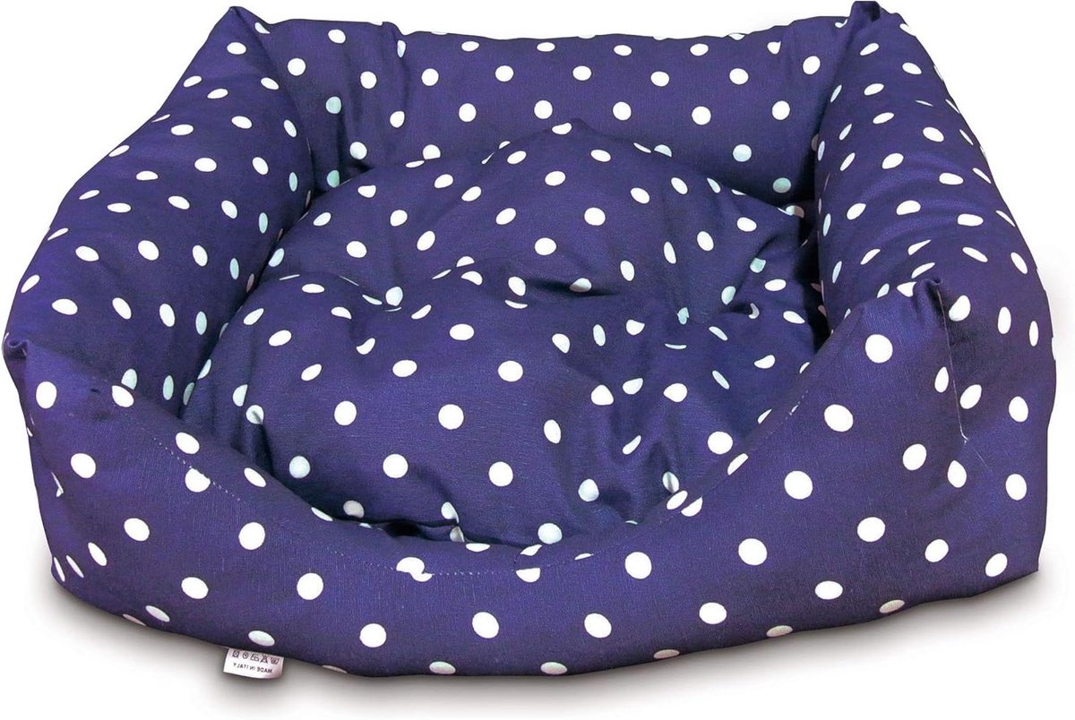 Hondenbed Matras - Huisdier Kussen - Comfortabel Rusten - Verhoogde Randen - 100x70 cm - Blauw met Stippen