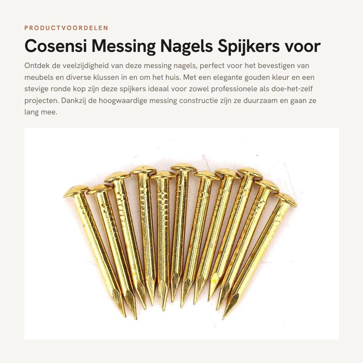 Dailygoods- Messing Nagels Goud 100 Stuks - Spijker met Ronde Kop - Meubelen Accessoires - 10/15/18/22 mm - Nageldiameter 1,3/1,5 mm - Kapdiameter 2,8/3/4,4 mm - Spijkers