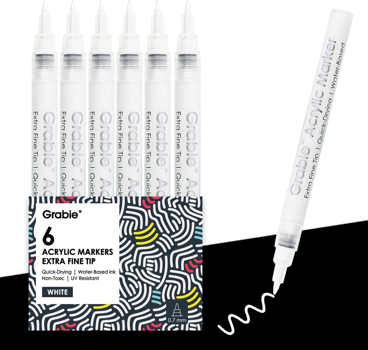 Thijox - Witte Acrylmarkers 6 Stuks, 0.7mm Fijne Punt, Hoog Dekkende Verfpennen voor DIY Kunst op Steen, Glas & Keramiek, Perfect voor Highlights en C