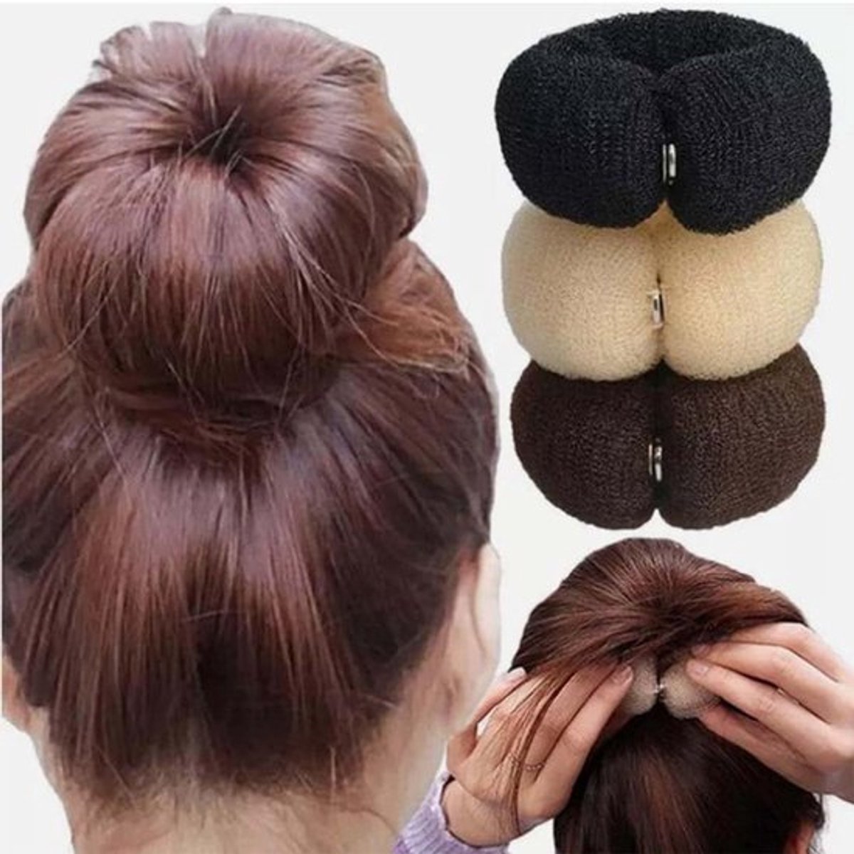 3PCS 20cm Donut Haar Buns Maker - Ring Stijl DIY Haar Schuim Ring Vormer - Snap Roll Bun Tool Magische Haar Styling Tool voor Vrouwen (3 Kleuren)