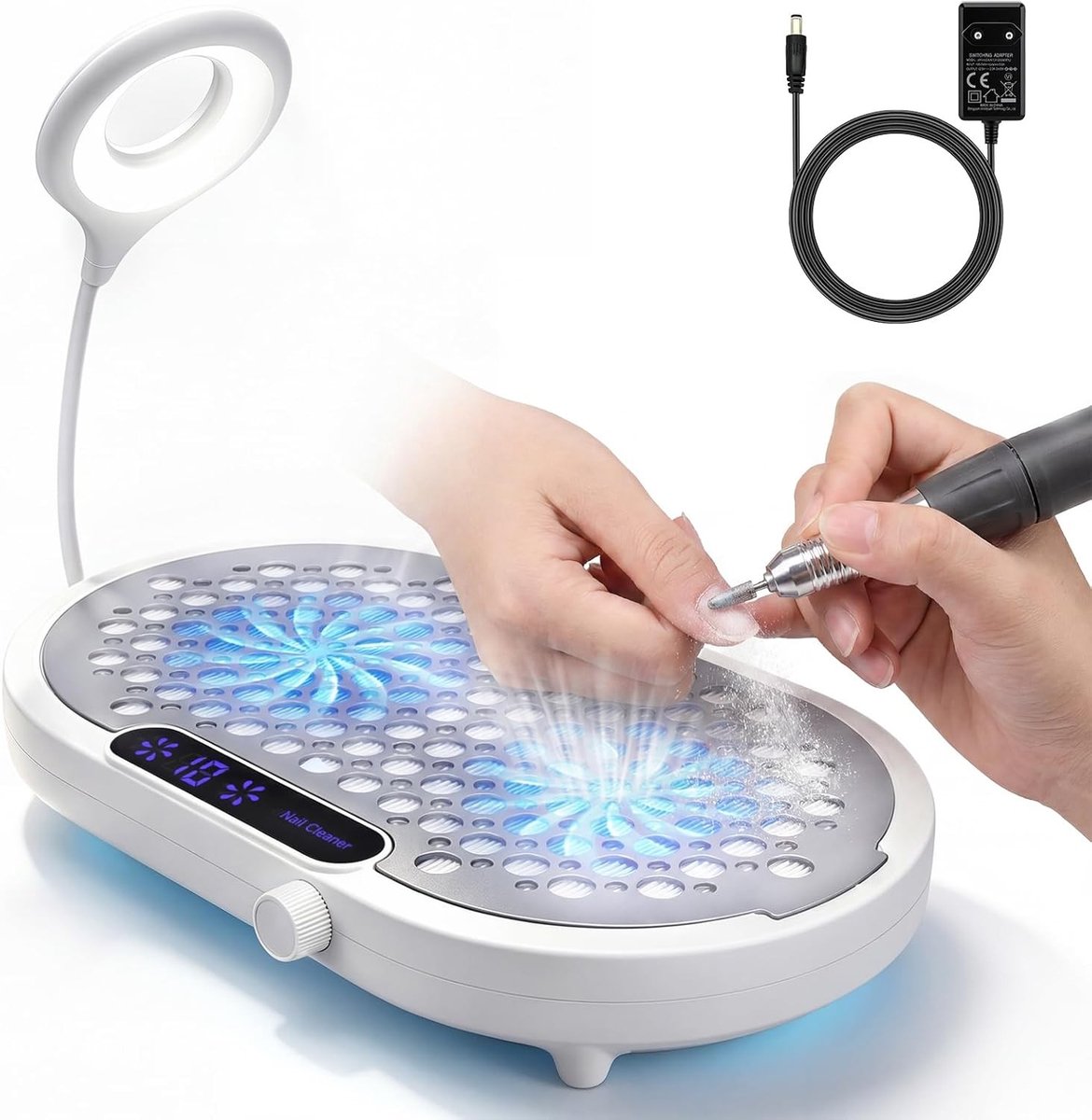 Krachtige nagelstofafzuiging voor manicure, compacte USB-stofzuiger met filter en afneembare lamp, ideaal voor salons en thuisgebruik